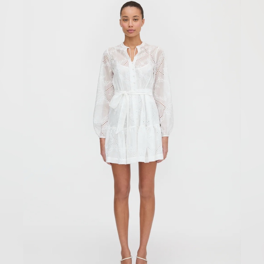 Small NWT Hill House Yara Long Sleeve Mini Dress in
White, Patchwork Organza - Picture 2 of 5
